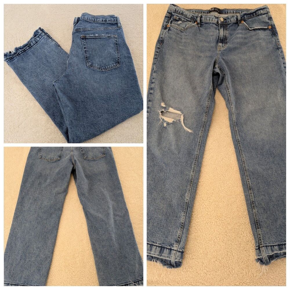 Gap 90s Loose Jeans Womens 16 Fit 37X29 Stretch Mid Rise Distressed Blue Comfort